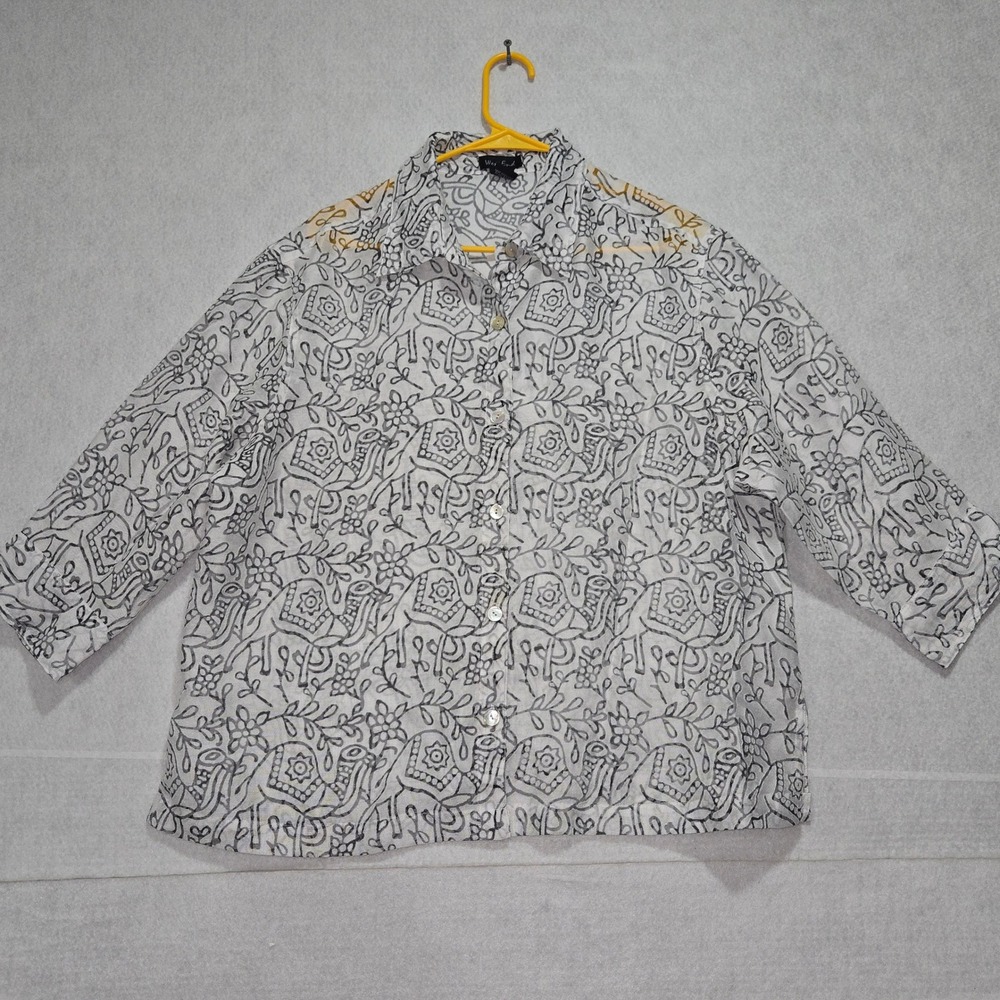 West End‎ Women's XL Elephant Print Button Down Shirt 3/4 Sleeve